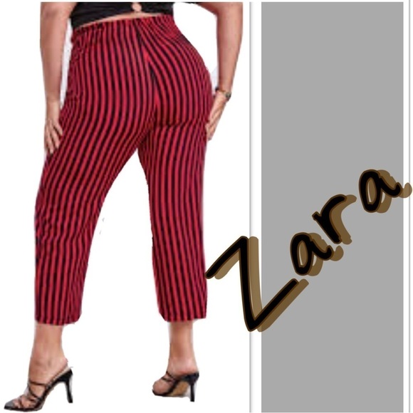 Zara Knit Wide Leg Orange Black Striped Pants Sz Small Elastic Waist Cropped - Picture 1 of 9